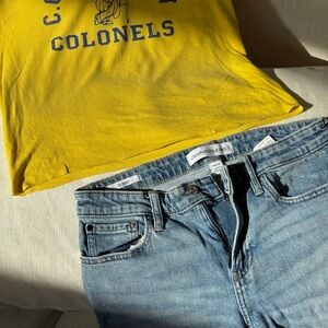 get the look: yellow & blue crop jeans